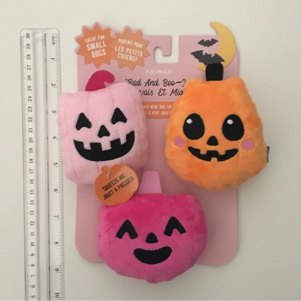 Dog Toys 3 Plush Halloween Pumpkins Squeakers “Bad and Boo-jee” NEW | Fringe